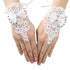 Girls White Rhinestone Satin Bow Lace Fingerless Communion Flower Girl Gloves - SophiasStyle.com